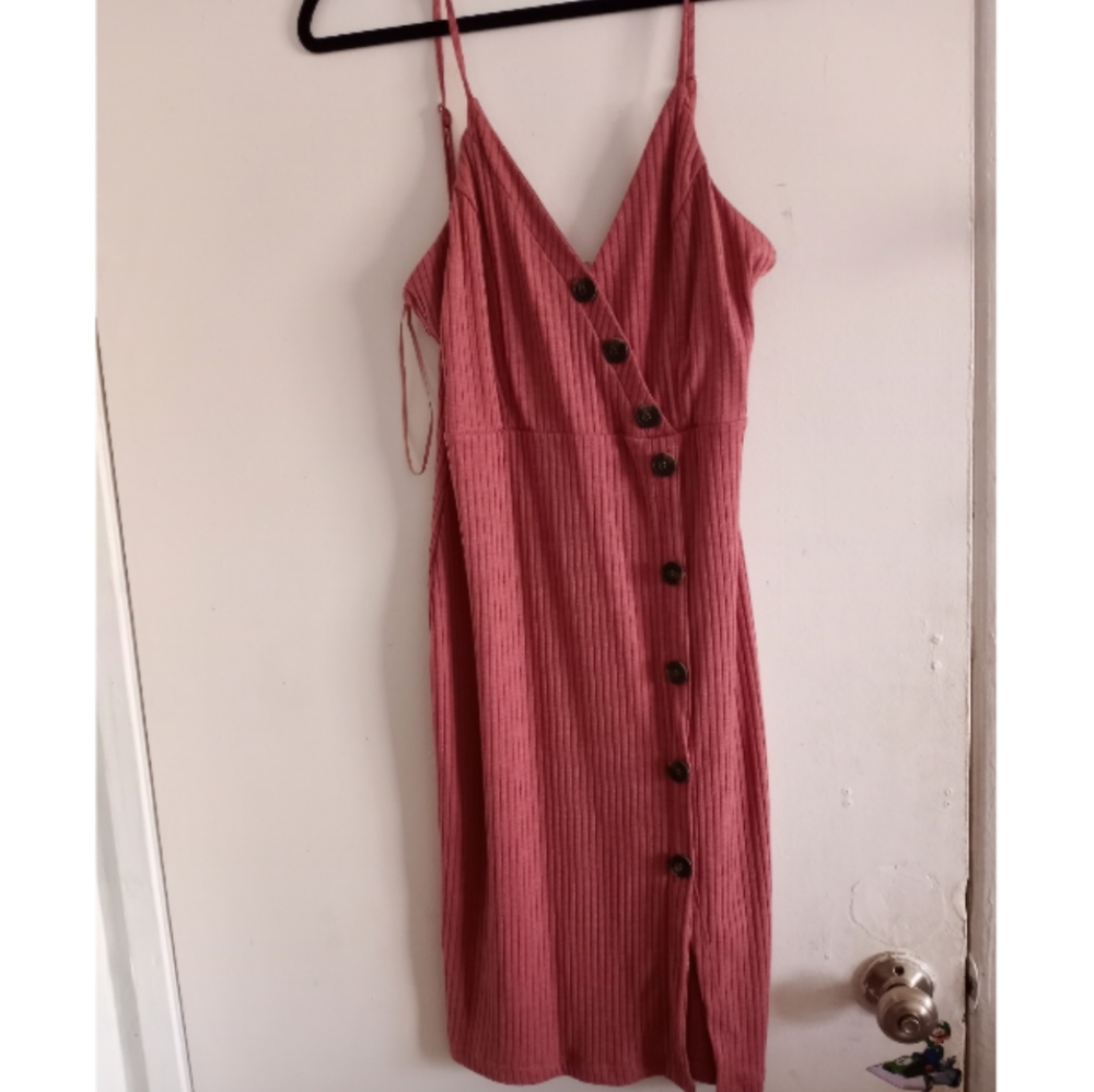 Mauve Pink Assymetrical Button dress